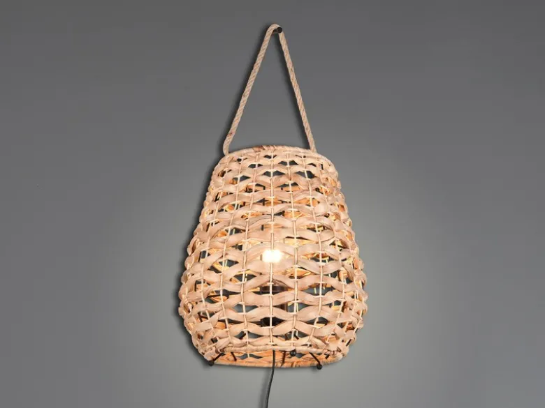 Große LED Tischleuchte mit Lampenschirm aus Wasserhyazinthe, Höhe 55cm