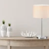 Große LED Tischleuchte Silber mit Stoffschirm weiß, Höhe 55cm