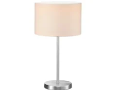 Große LED Tischleuchte Silber mit Stoffschirm weiß, Höhe 55cm