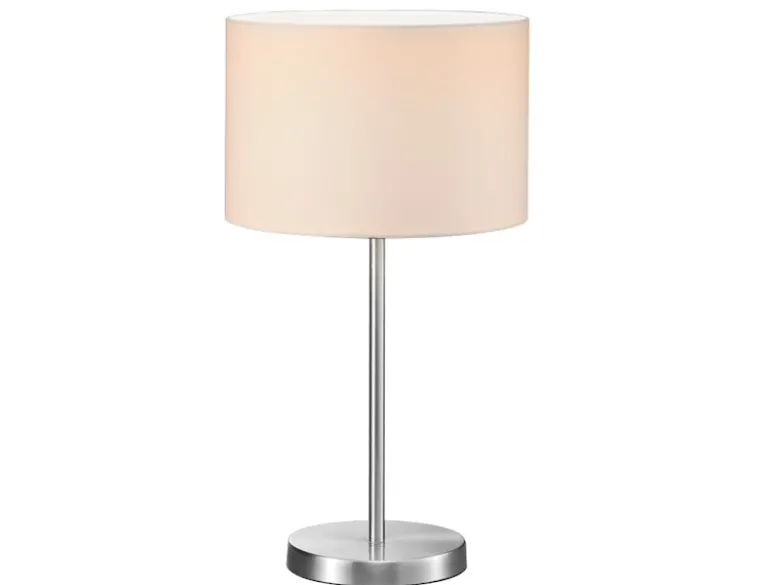 Große LED Tischleuchte Silber mit Stoffschirm weiß, Höhe 55cm