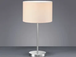 Große LED Tischleuchte Silber mit Stoffschirm weiß, Höhe 55cm
