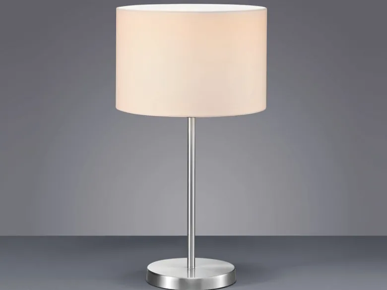 Große LED Tischleuchte Silber mit Stoffschirm weiß, Höhe 55cm