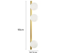 Große LED Wandleuchte 3-flammig Gold mit Glaskugeln Opalweiß, Höhe 90cm