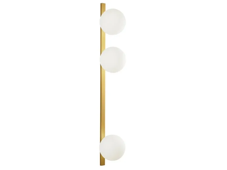 Große LED Wandleuchte 3-flammig Gold mit Glaskugeln Opalweiß, Höhe 90cm