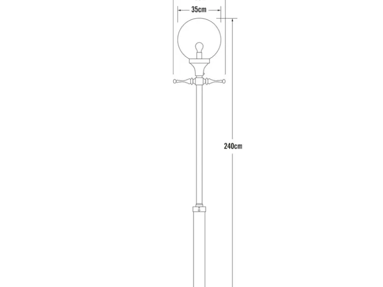 Große Mastleuchte ORION Aluminium Weiß mit Glaskugel, Höhe 240cm