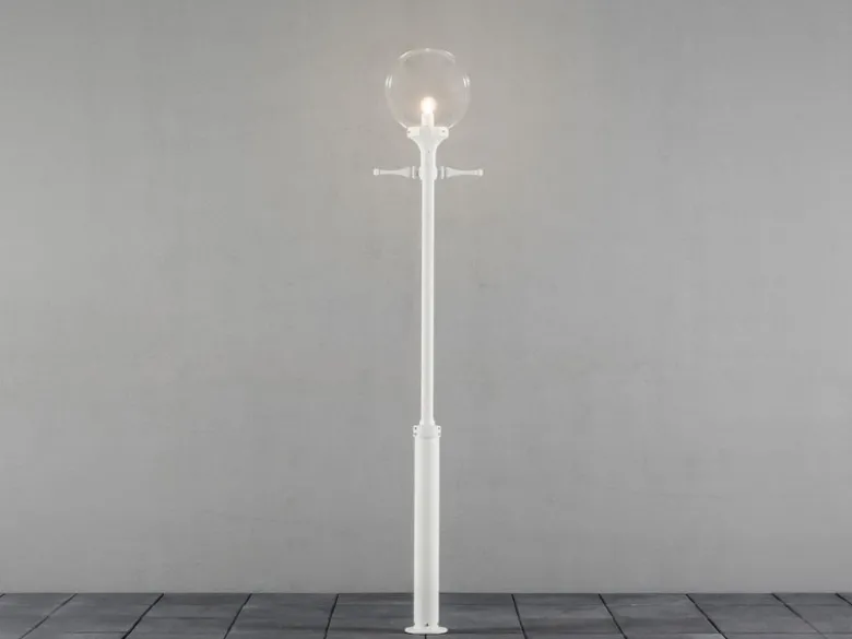Große Mastleuchte ORION Aluminium Weiß mit Glaskugel, Höhe 240cm