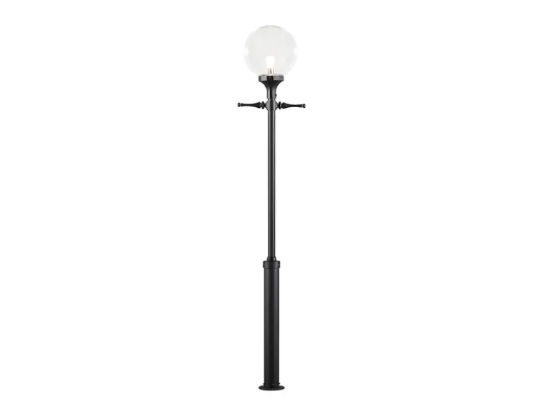 Große Mastleuchte ORION Aluminium Schwarz mit Glaskugel, Höhe 240cm