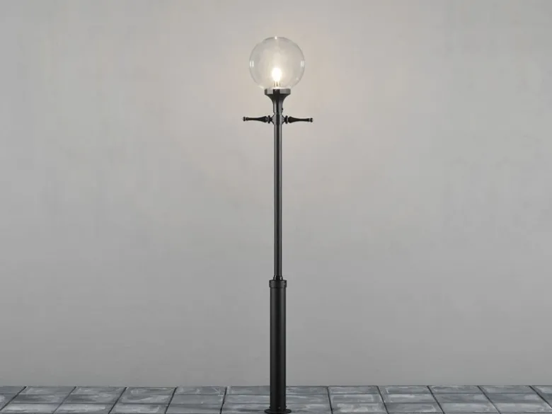 Große Mastleuchte ORION Aluminium Schwarz mit Glaskugel, Höhe 240cm