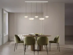Große moderne LED Pendelleuchte KEATON 5-flammig, Hellgrau Breite 140cm