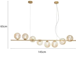 Große Pendelleuchte HONEY 8-flammig Gold-Glaskugeln Bernstein, Breite 145cm