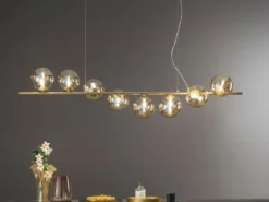 Große Pendelleuchte HONEY 8-flammig Gold-Glaskugeln Bernstein, Breite 145cm