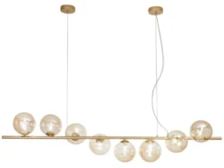 Große Pendelleuchte HONEY 8-flammig Gold-Glaskugeln Bernstein, Breite 145cm