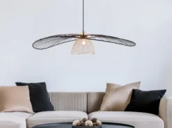 Große Pendelleuchte LAURIS mit Gitter Lampenschirm Schwarz Gold, Ø 100cm