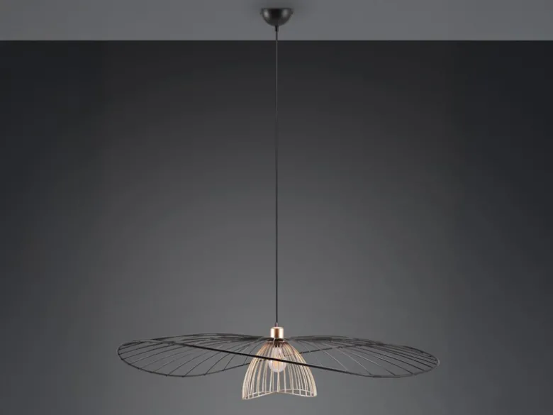 Große Pendelleuchte LAURIS mit Gitter Lampenschirm Schwarz Gold, Ø 100cm