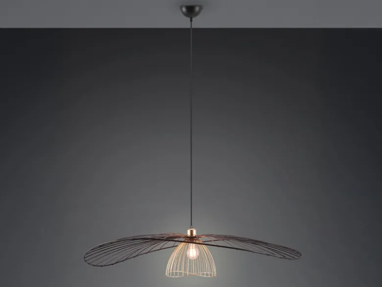 Große Pendelleuchte LAURIS mit Gitter Lampenschirm Schwarz Gold, Ø 100cm