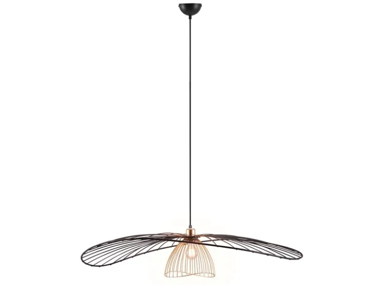 Große Pendelleuchte LAURIS mit Gitter Lampenschirm Schwarz Gold, Ø 100cm