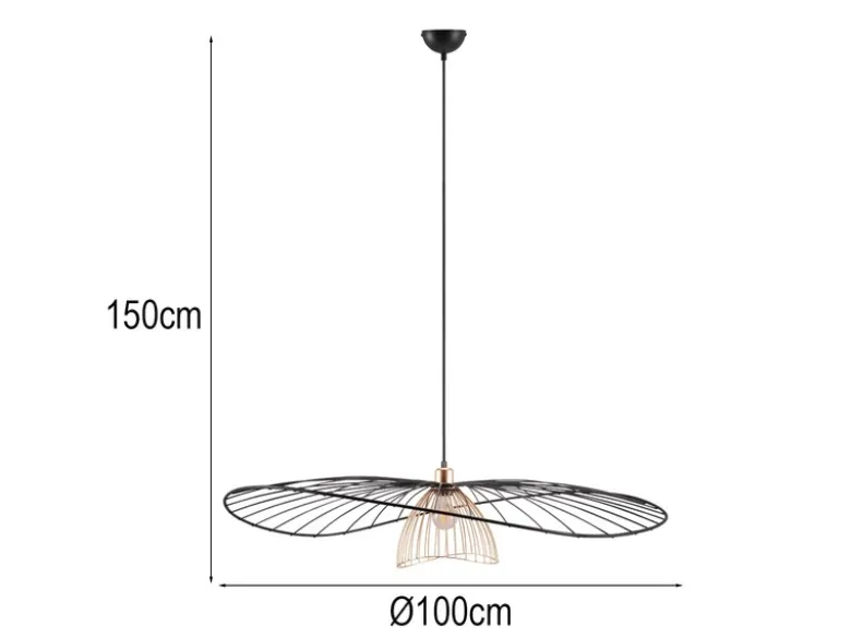 Große Pendelleuchte LAURIS mit Gitter Lampenschirm Schwarz Gold, Ø 100cm