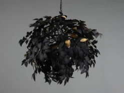 Große Pendelleuchte LEAVY mit Blätter Lampenschirm Schwarz Gold, Ø 70cm