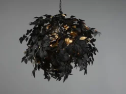 Große Pendelleuchte LEAVY mit Blätter Lampenschirm Schwarz Gold, Ø 70cm