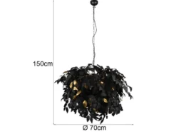 Große Pendelleuchte LEAVY mit Blätter Lampenschirm Schwarz Gold, Ø 70cm