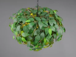 Große Pendelleuchte LEAVY mit Blätter Lampenschirm in Grün, Ø 70cm