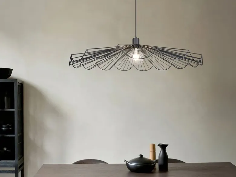 Große Pendelleuchte MARGARITA mit gefächertem Metall Gitterschirm Ø 80cm