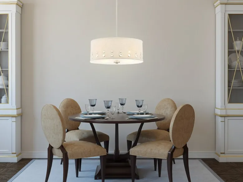 Große Pendelleuchte PARK AVENUE aus Stoff, 4-stufig höhenverstellbar, Ø 46cm