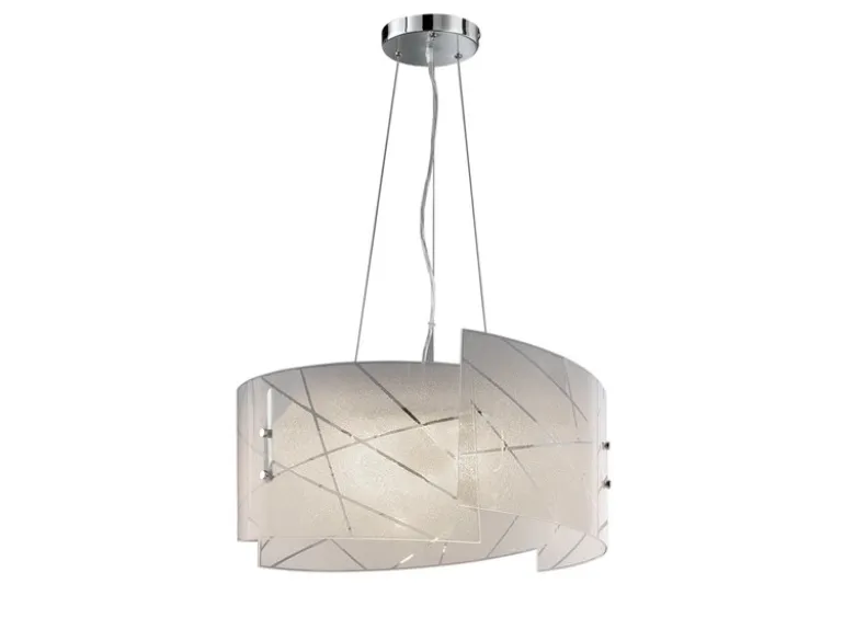 Große Pendelleuchte SANDRINA mit Glas Lampenschirm & Streifendekor, Ø 50cm