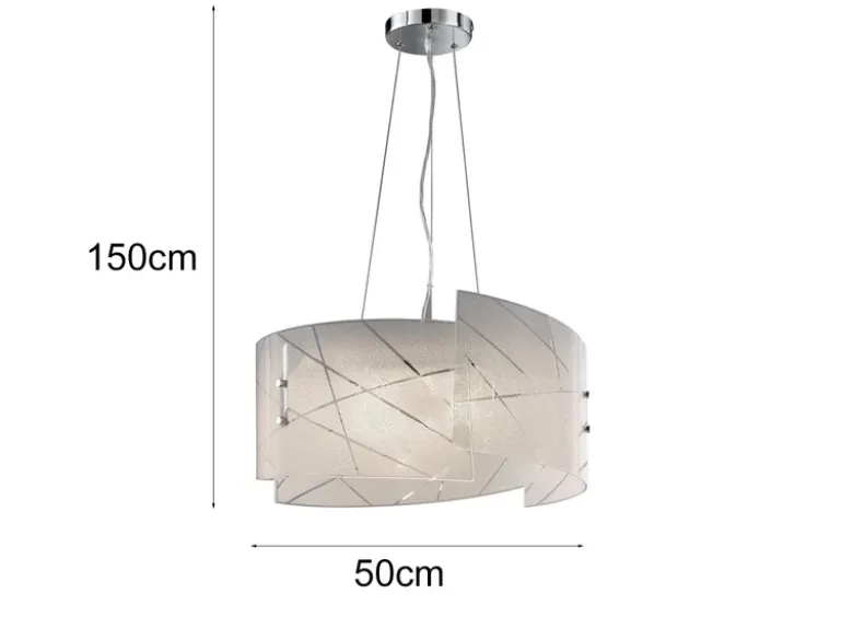 Große Pendelleuchte SANDRINA mit Glas Lampenschirm & Streifendekor, Ø 50cm