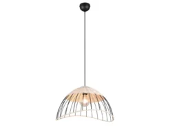 Große Pendelleuchte SANDRINE mit Lampenschirm aus Rattan & Draht, Ø 48cm