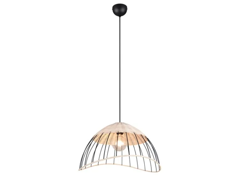 Große Pendelleuchte SANDRINE mit Lampenschirm aus Rattan & Draht, Ø 48cm