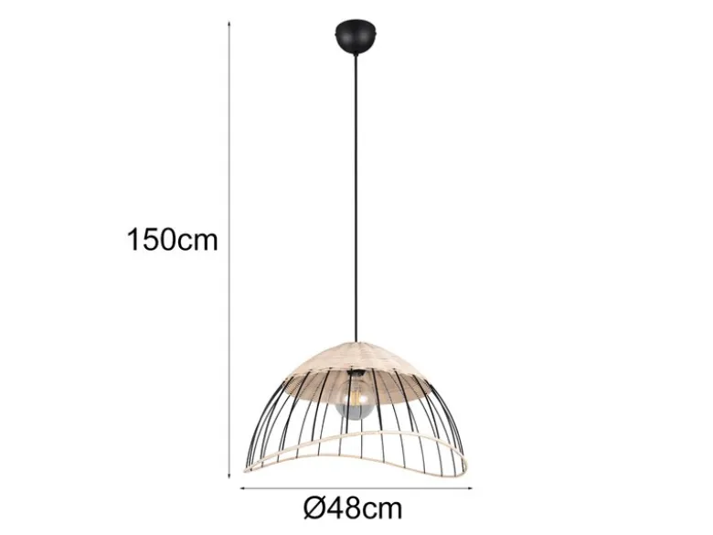 Große Pendelleuchte SANDRINE mit Lampenschirm aus Rattan & Draht, Ø 48cm