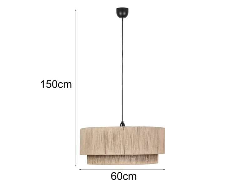 Große Pendelleuchte SMILLA 1-flammig aus Jute Natur im Boho Stil, Ø 60cm