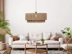 Große Pendelleuchte SMILLA 1-flammig aus Jute Natur im Boho Stil, Ø 60cm