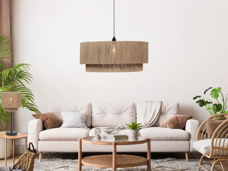 Große Pendelleuchte SMILLA 1-flammig aus Jute Natur im Boho Stil, Ø 60cm