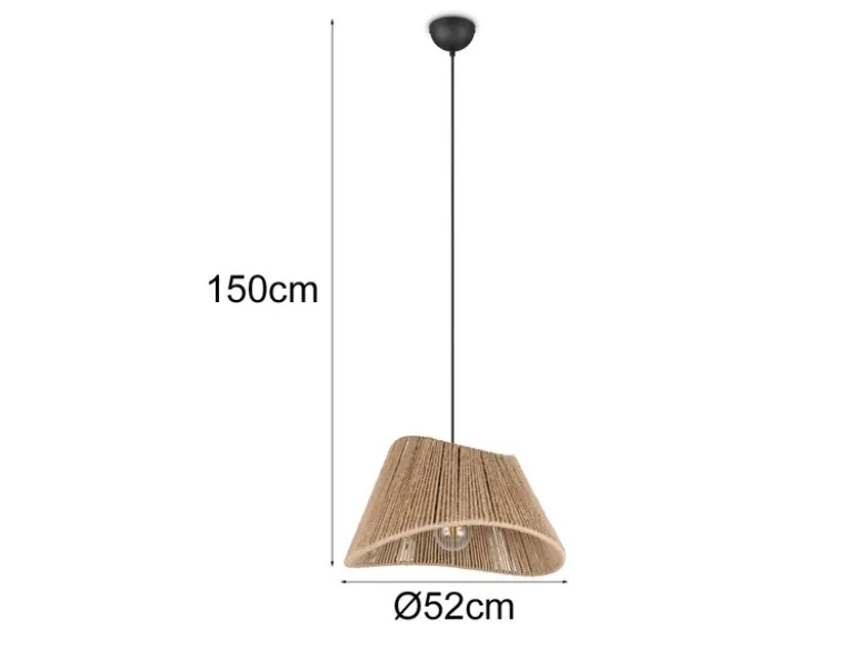 Große Pendelleuchte VALERIE mit Lampenschirm geflochten aus Jute, Ø 52cm