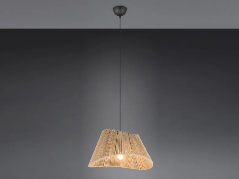 Große Pendelleuchte VALERIE mit Lampenschirm geflochten aus Jute, Ø 52cm