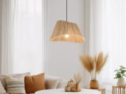 Große Pendelleuchte VALERIE mit Lampenschirm geflochten aus Jute, Ø 52cm