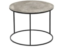 Großer Beistelltisch PATTY rund Metall in Schwarz Silber, Höhe 46cm
