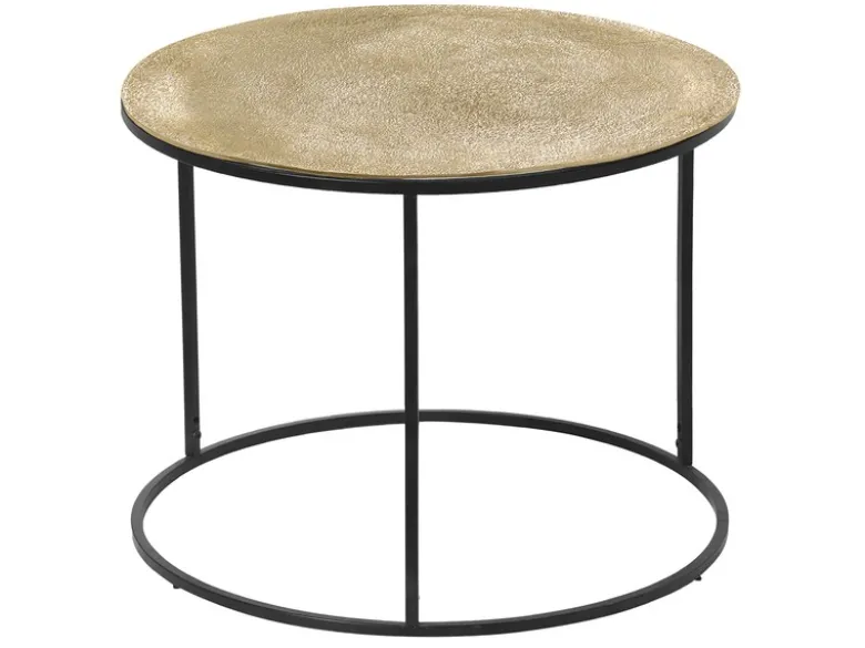 Großer Beistelltisch PATTY rund Metall in Schwarz Gold, Höhe 46cm