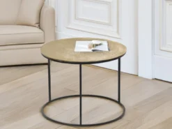 Großer Beistelltisch PATTY rund Metall in Schwarz Gold, Höhe 46cm