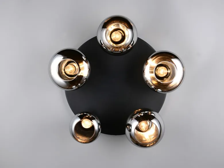 Große Retro Deckenleuchte LUMINA mit 5 Glasschirmen in Chrom Ø 63,5cm