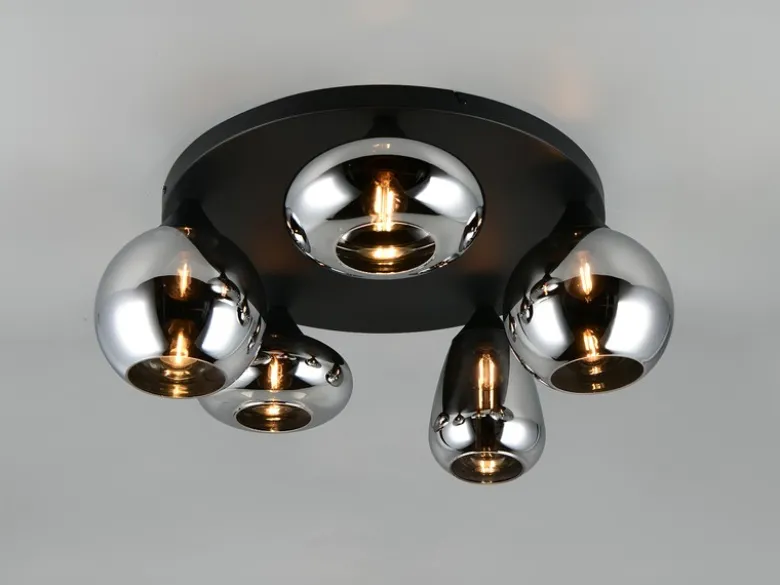 Große Retro Deckenleuchte LUMINA mit 5 Glasschirmen in Chrom Ø 63,5cm