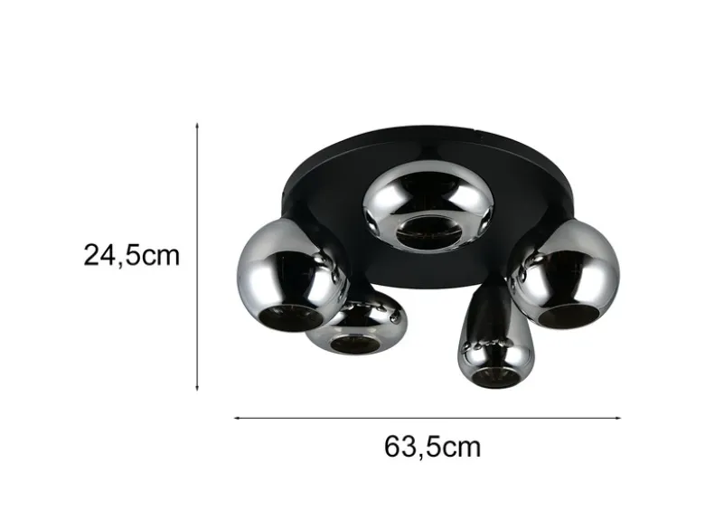 Große Retro Deckenleuchte LUMINA mit 5 Glasschirmen in Chrom Ø 63,5cm