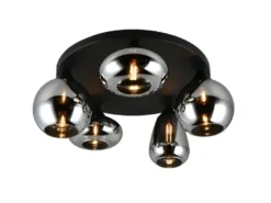 Große Retro Deckenleuchte LUMINA mit 5 Glasschirmen in Chrom Ø 63,5cm