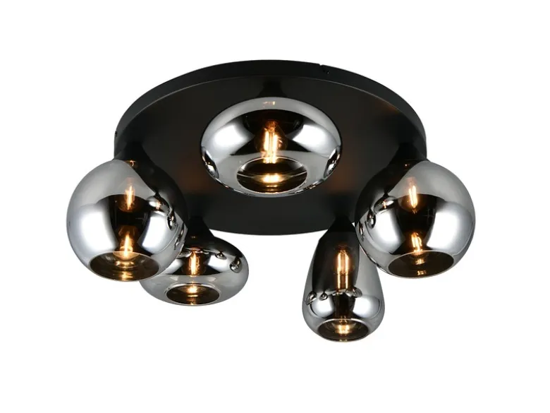 Große Retro Deckenleuchte LUMINA mit 5 Glasschirmen in Chrom Ø 63,5cm