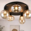 Große Retro Deckenleuchte LUMINA mit 5 Glasschirmen Amberfarbig Ø 63,5cm