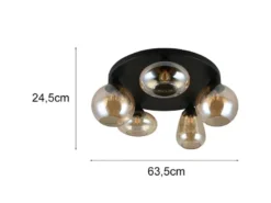 Große Retro Deckenleuchte LUMINA mit 5 Glasschirmen Amberfarbig Ø 63,5cm