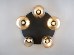 Große Retro Deckenleuchte LUMINA mit 5 Glasschirmen Amberfarbig Ø 63,5cm
