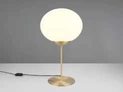 Große Retro LED Tischleuchte Messing mit Glaskugel, Höhe 52cm